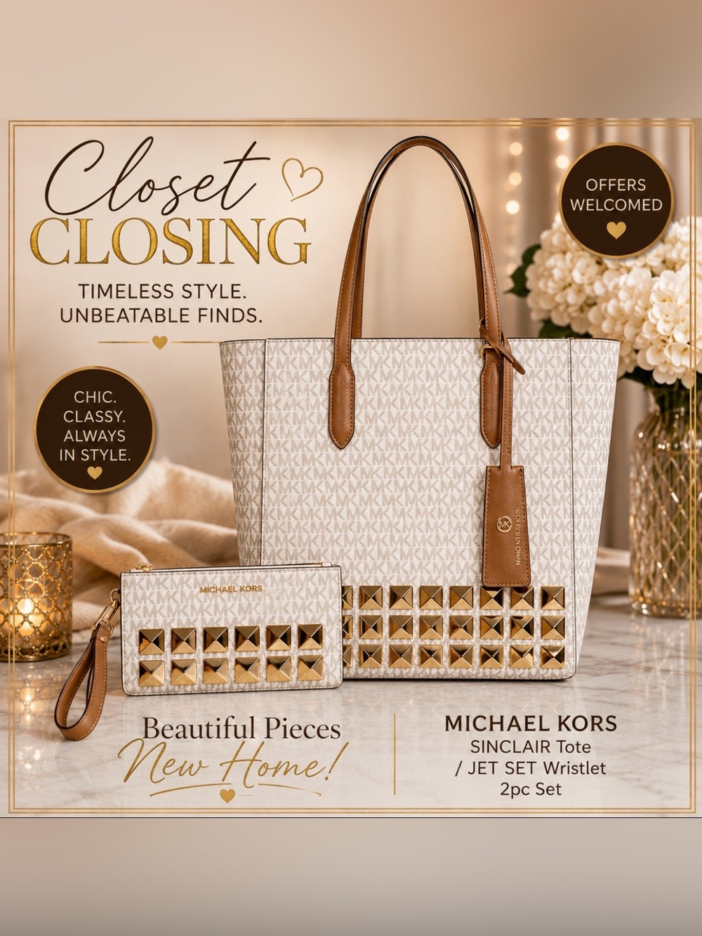 Michael Kors SINCLAIR Tote/JET SET Wristlet 2pc Set